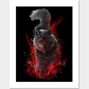 Funny wolf - hell version Posters and Art